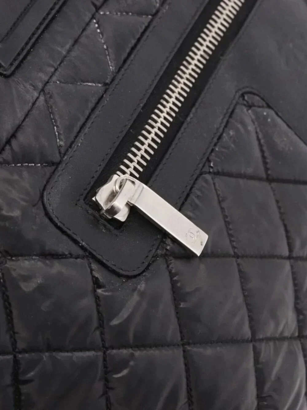 CHANEL Cococoon Tote Bag Nylon Black Silver CC Auth BA13097